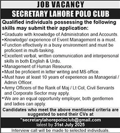 Jobs in Lahore Polo Club